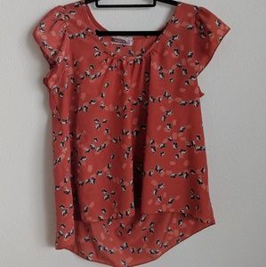 Coral Owl Short Flutter Sleeve Top